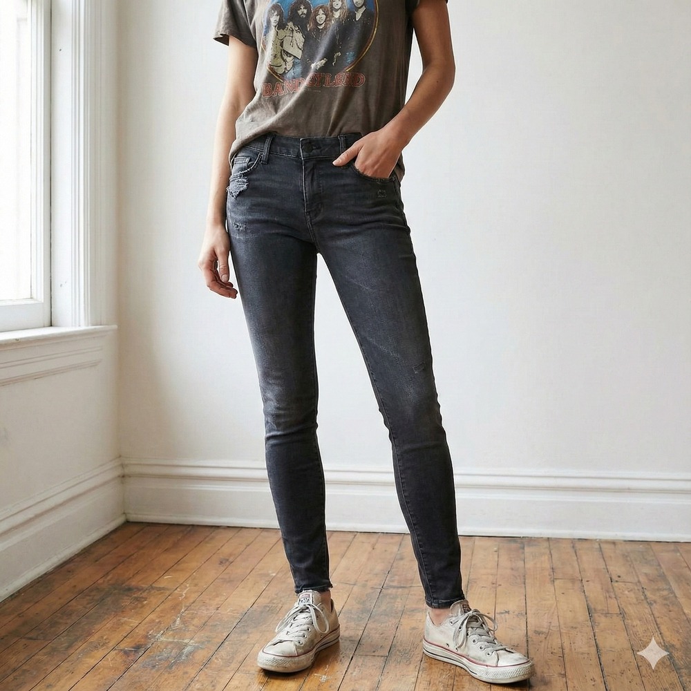 Mother The Looker Jeans Womens 25 Black Skinny Destroyed Ride‎ Distressed Rocker